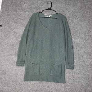 Max Studio Woman Sweater Womens 1X Green V Neck Cashmere Tunic Pockets